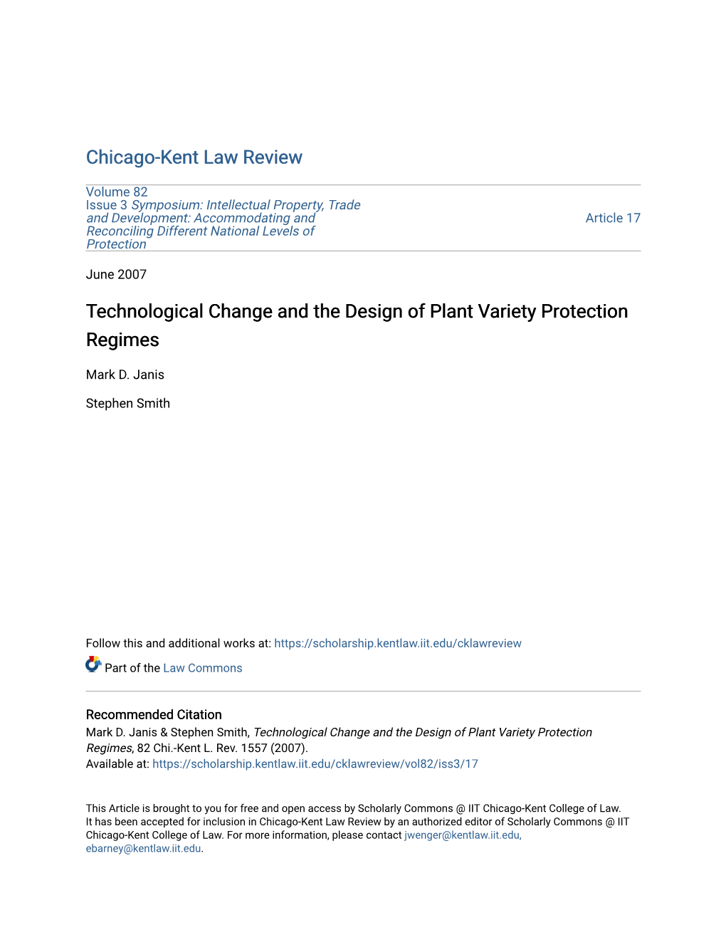 Technological Change and the Design of Plant Variety Protection Regimes