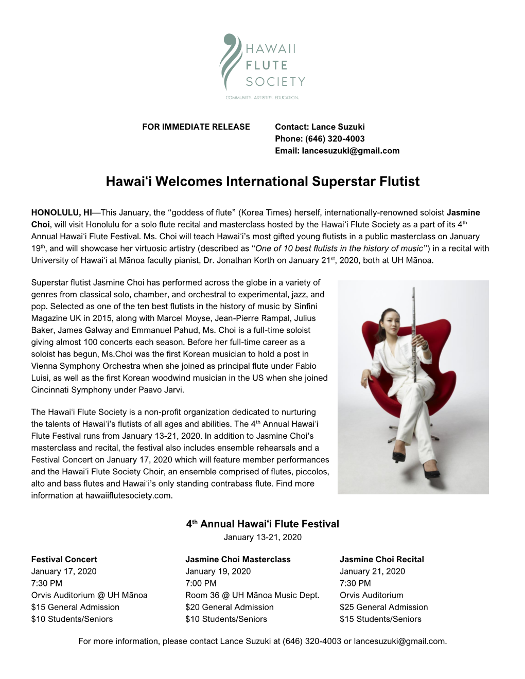 Hawaiʻi Welcomes International Superstar Flutist