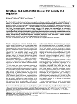 Structural and Mechanistic Basis of Parl Activity and Regulation