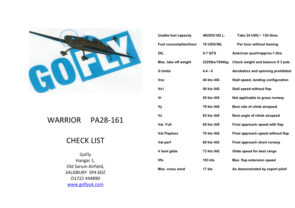 Warrior Pa28-161 Check List