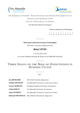 Three Essays on the Role of Expectations in Business Cycles