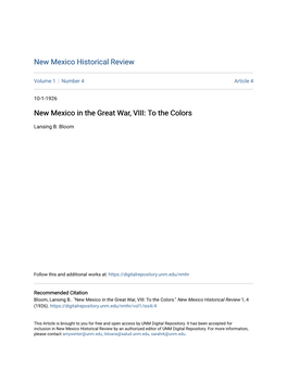 New Mexico in the Great War, VIII: to the Colors