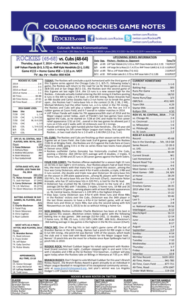 Colorado Rockies Game Notes