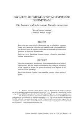 OS CALENDÁRIOS ROMANOS COMO EXPRESSÃO DE ETNICIDADE the Romans’ Calendars As an Etnicity Expression