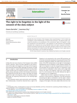 The Right to Be Forgotten in the Light of the Consent of the Data Subject