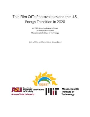 Thin Film Cdte Photovoltaics and the U.S. Energy Transition in 2020