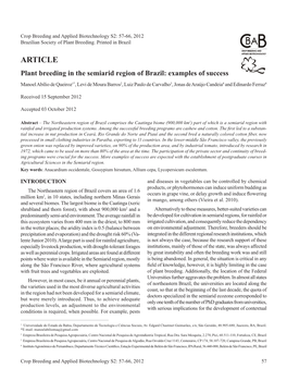 Plant Breeding in the Semiarid Region of Brazil: Examples of Success