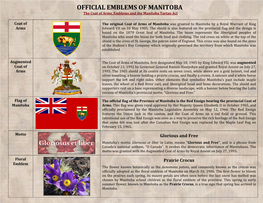 OFFICIAL EMBLEMS of MANITOBA the Coat of Arms, Emblems and the Manitoba Tartan Act