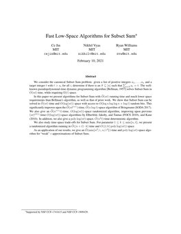 Fast Low-Space Algorithms for Subset Sum∗