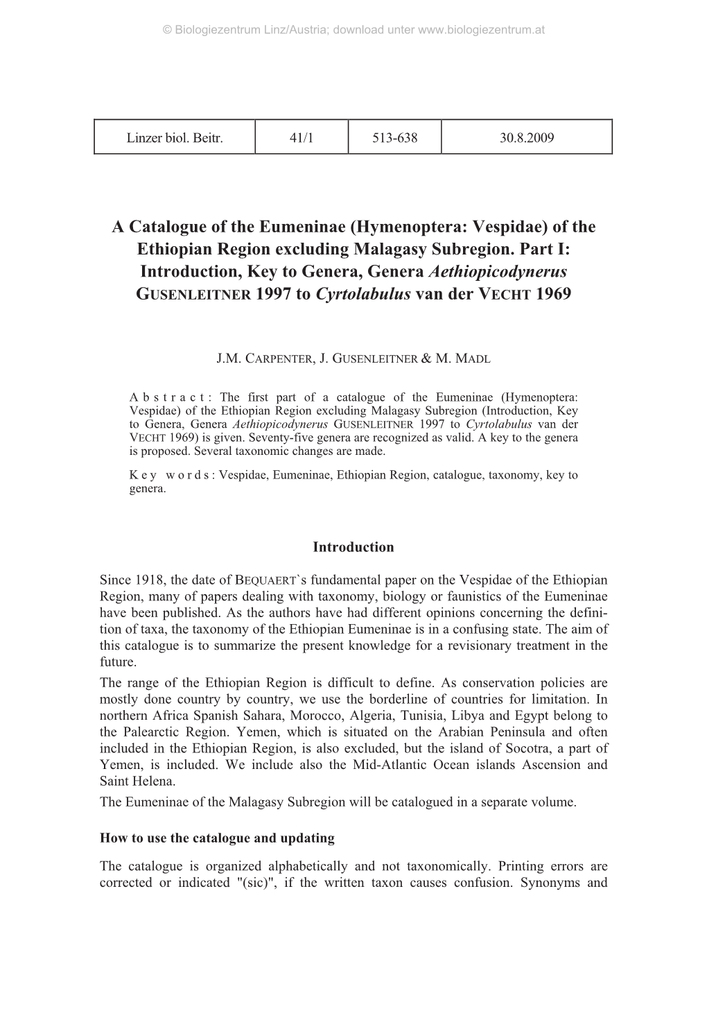 Hymenoptera: Vespidae) of the Ethiopian Region Excluding Malagasy Subregion