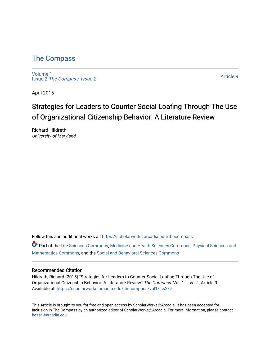 Strategies for Leaders to Counter Social Loafing Through the Use of Organizational Citizenship Behavior: a Literature Review