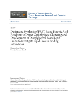 Design and Synthesis of FRET-Based Boronic Acid Receptors to Detect Carbohydrate Clustering and Development of Diacylglycerol-Ba