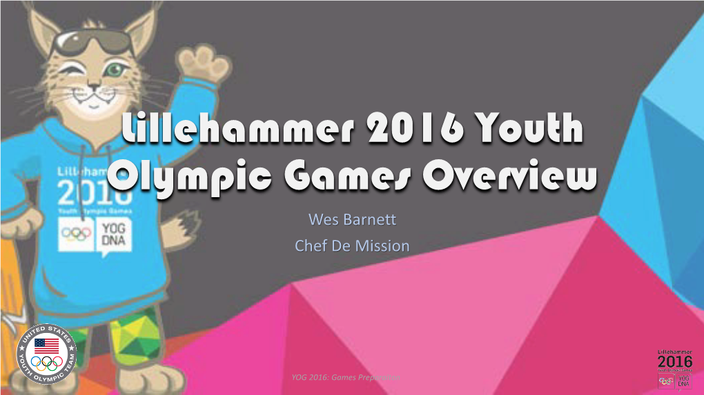 Lillehammer 2016 Youth Olympic Games Overview Wes Barnett Chef De Mission