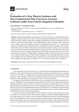 Evaluation of a New Mexico Landrace and Two Commercial Chile (Capsicum Annuum) Cultivars Under Four Furrow Irrigation Schedules