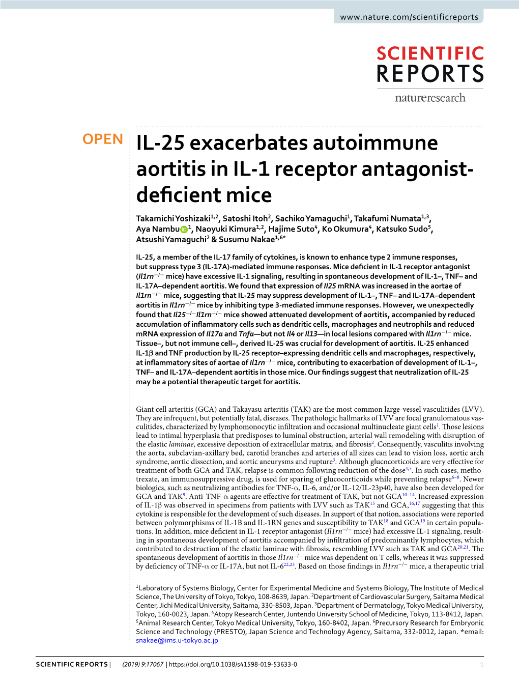 IL-25 Exacerbates Autoimmune Aortitis in IL-1 Receptor Antagonist-Deficient Mice