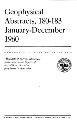 Geophysical Abstracts, 180-183 January-December 1960