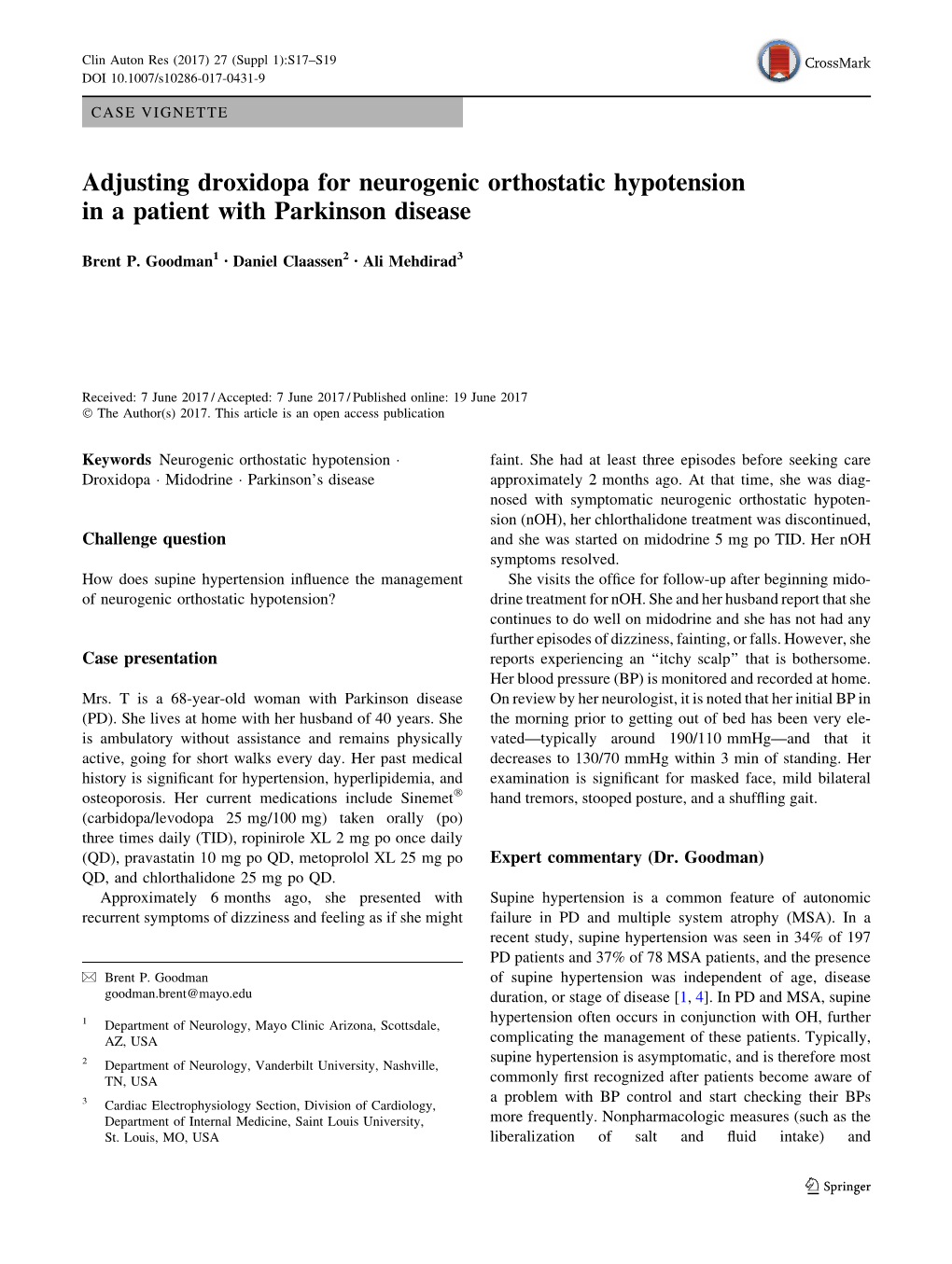 Adjusting Droxidopa for Neurogenic Orthostatic Hypotension in a Patient with Parkinson Disease