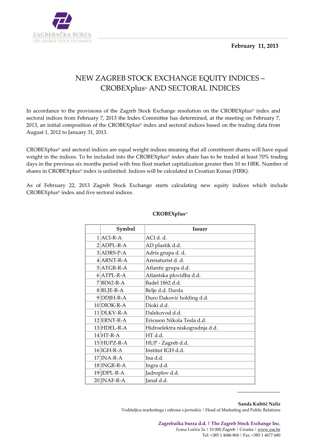 Crobexplus© and SECTORAL INDICES