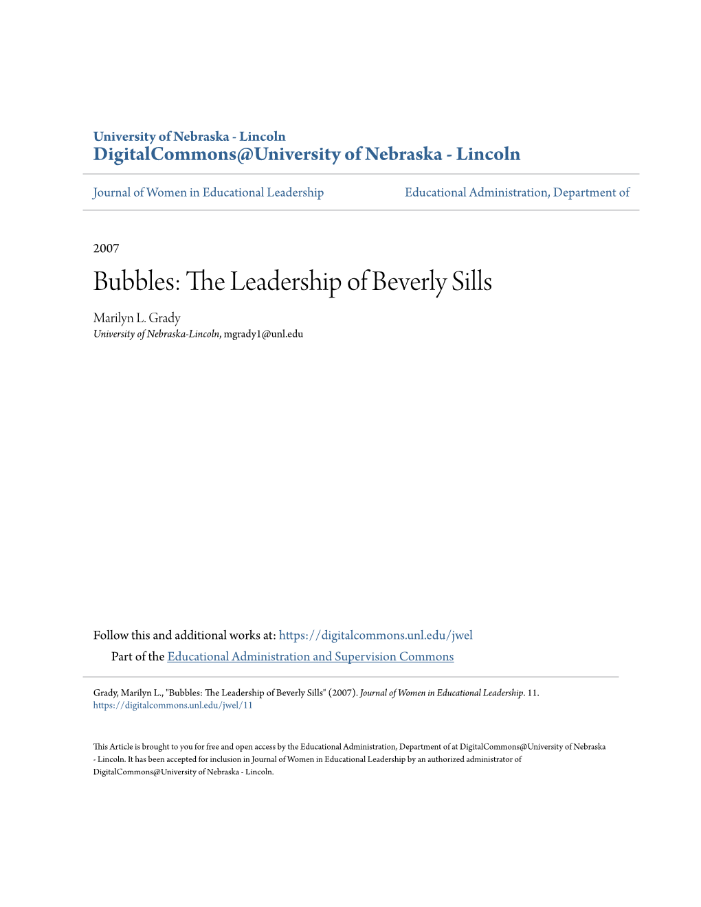 The Leadership of Beverly Sills Marilyn L