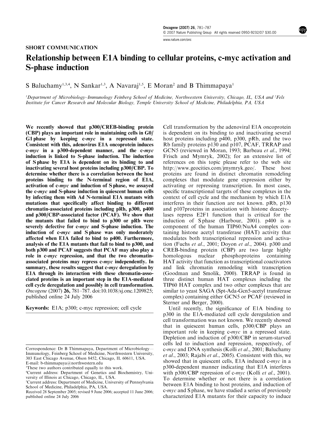 Relationship Between E1A Binding to Cellular Proteins, C-Myc Activation and S-Phase Induction