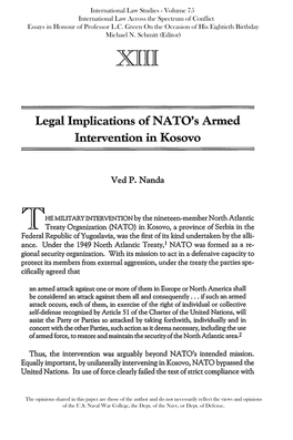 Legal Implications of NATO's Armed Intervention in Kosovo