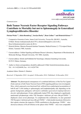 Both Tumor Necrosis Factor Receptor Signaling Pathways Contribute to Mortality but Not to Splenomegaly in Generalized Lymphoproliferative Disorder