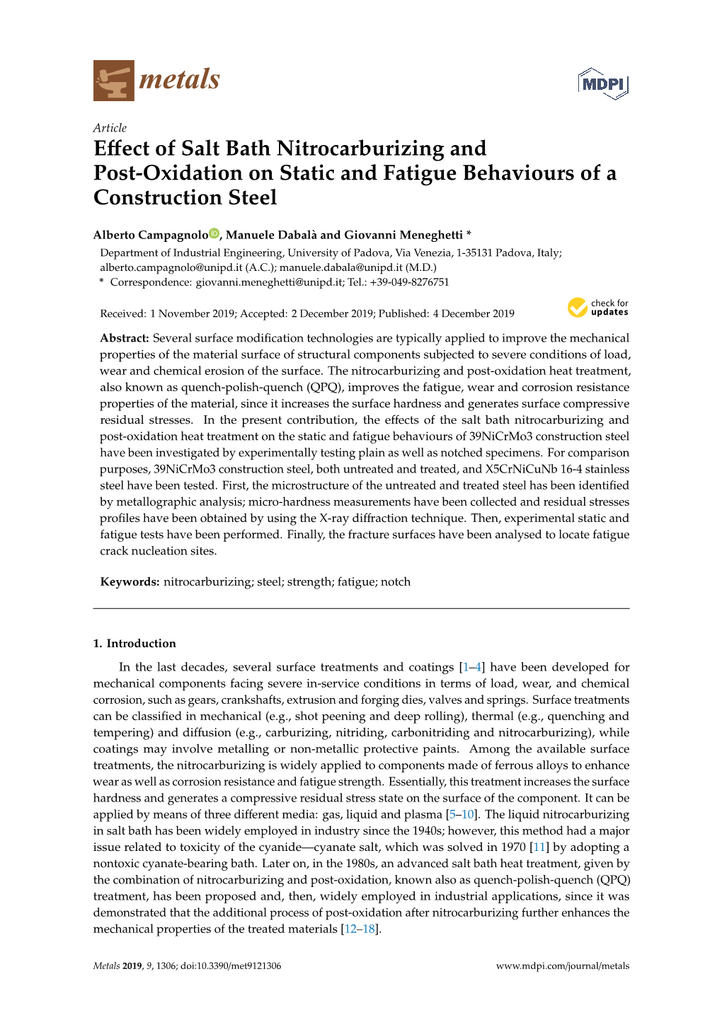 Effect of Salt Bath Nitrocarburizing and Post-Oxidation on Static And