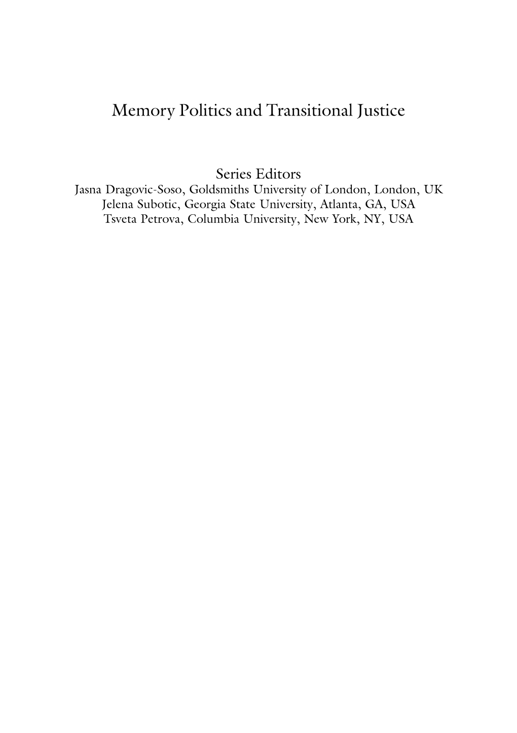 Memory Politics and Transitional Justice