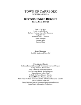 Recommended Budget Fiscal Year 2020-21