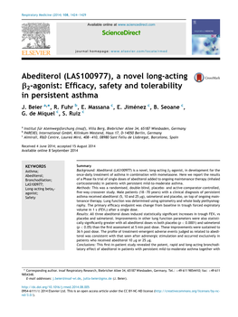 Abediterol (LAS100977), a Novel Long-Acting B2-Agonist: Efﬁcacy, Safety and Tolerability in Persistent Asthma J