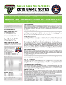 2019 Game Notes 3400 E