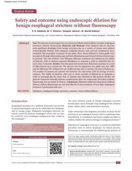 Safety and Outcome Using Endoscopic Dilation for Benign Esophageal Stricture Without Fluoroscopy
