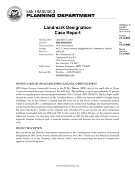 Landmark Designation Case Report