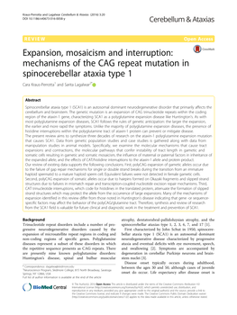 Mechanisms of the CAG Repeat Mutation in Spinocerebellar Ataxia Type 1 Cara Kraus-Perrotta1 and Sarita Lagalwar2*