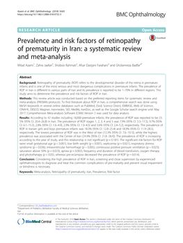Prevalence and Risk Factors of Retinopathy of Prematurity in Iran