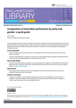 Composition of Australian Parliaments by Party and Gender: a Quick Guide