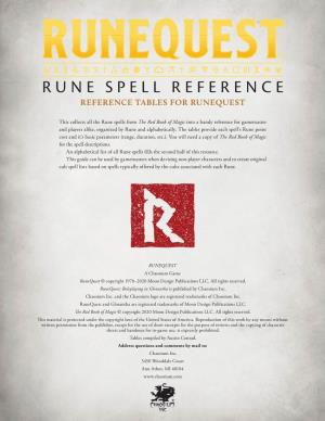 Rune Spell Reference Reference Tables for Runequest
