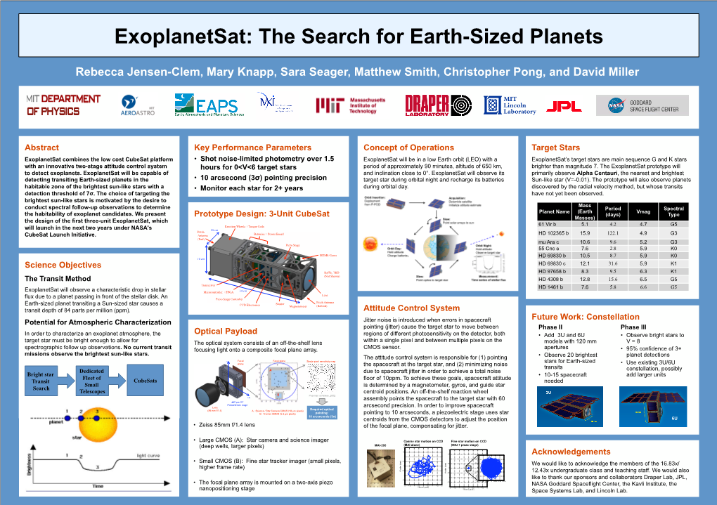 Exoplanetsat: the Search for Earth-Sized Planets