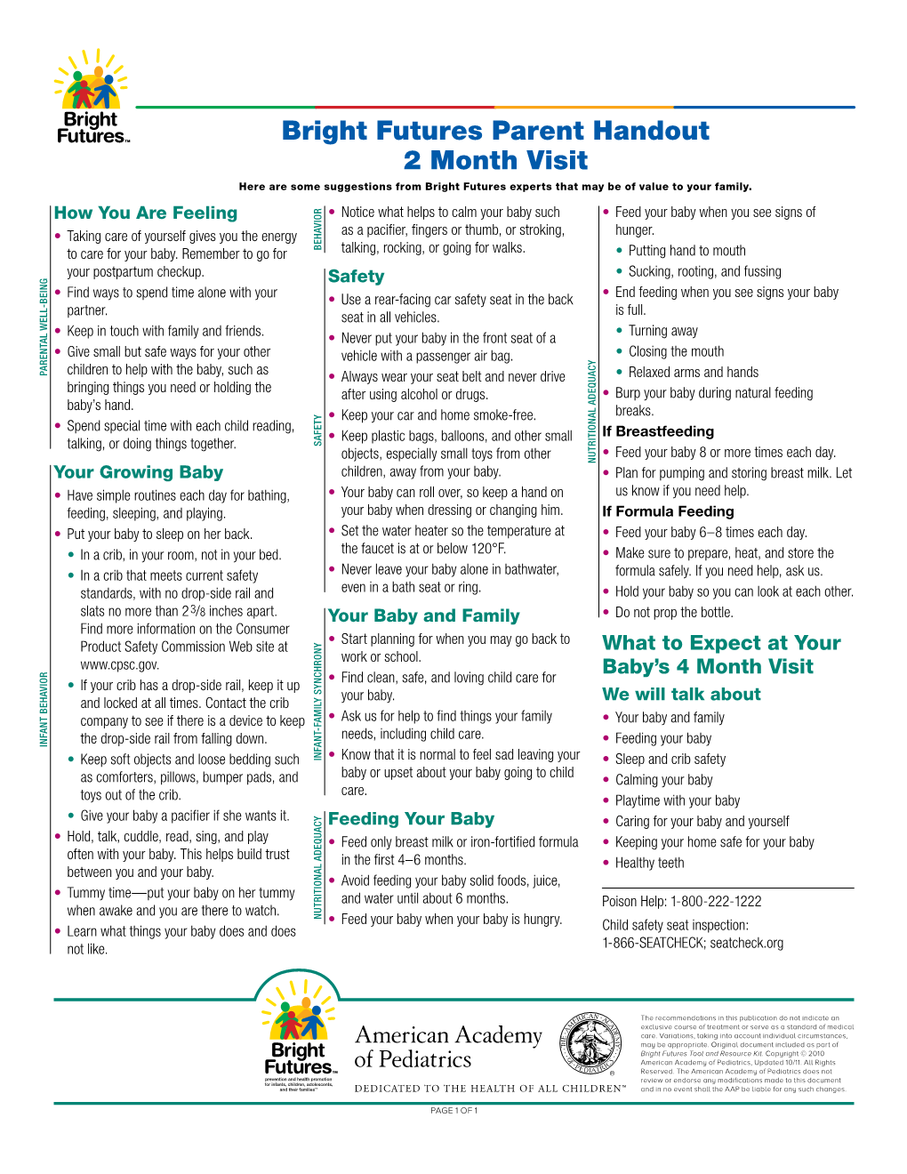 Bright Futures Parent Handout 2 Month Visit Here Are Some Suggestions from Bright Futures Experts That May Be of Value to Your Family