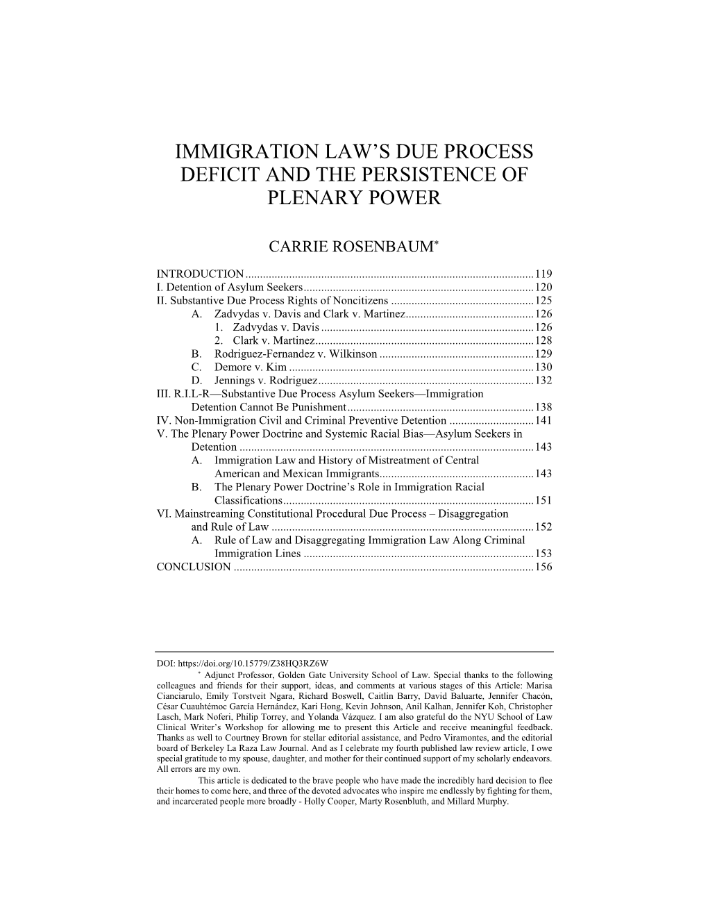 Immigration Law's Due Process Deficit and the Persistence of Plenary Power