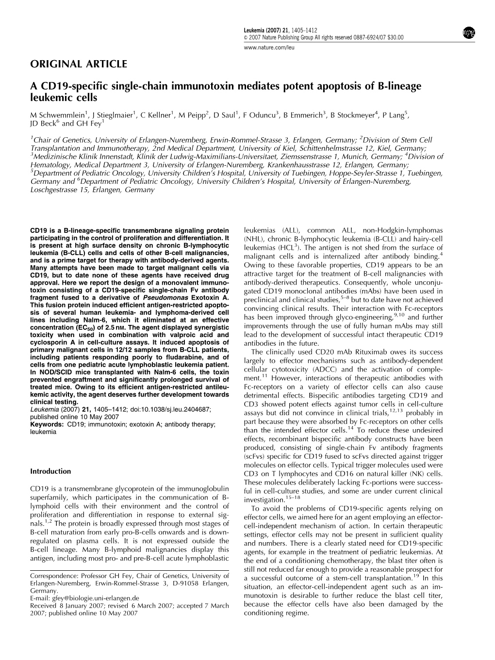 A CD19-Specific Single-Chain Immunotoxin Mediates Potent Apoptosis of B-Lineage Leukemic Cells