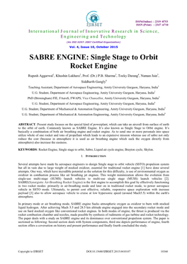 SABRE ENGINE: Single Stage to Orbit Rocket Engine