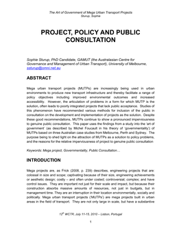 Project, Policy and Public Consultation