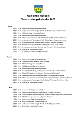 Veranstaltungskalender 2020 Wesseln