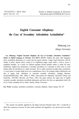 English Consonant Allophony: the Case of Secondary Articulation Assimilation*