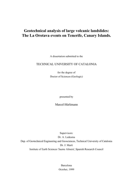 Geotechnical Analysis of Large Volcanic Landslides: the La Orotava Events on Tenerife, Canary Islands