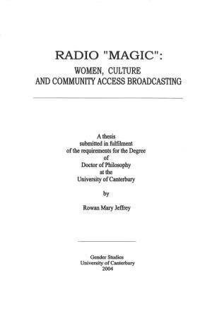 Radio "Magic": Women, Culture and Community Access Broadcasting
