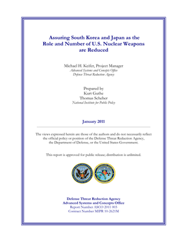 Assuring South Korea and Japan As the Role and Number of U.S. Nuclear Weapons Are Reduced