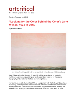 Jane Wilson, 1924 to 2015 by Rebecca Allan