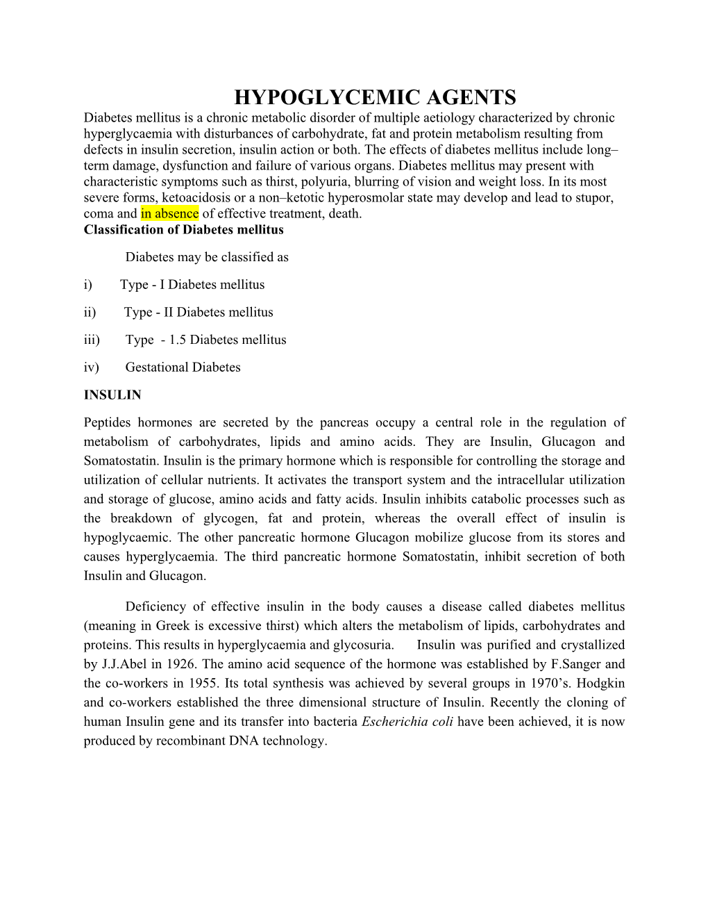 Hypoglycemic Agents